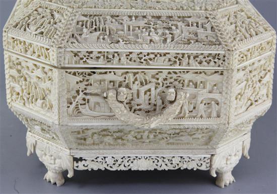 A good and impressive Chinese export ivory sewing casket, 19th century, width 39cm depth 27cm height 18.5cm